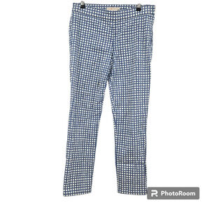 Tory Burch Pants Blue White Check Grid Straight Leg Stretch Crop Ankle Size 27